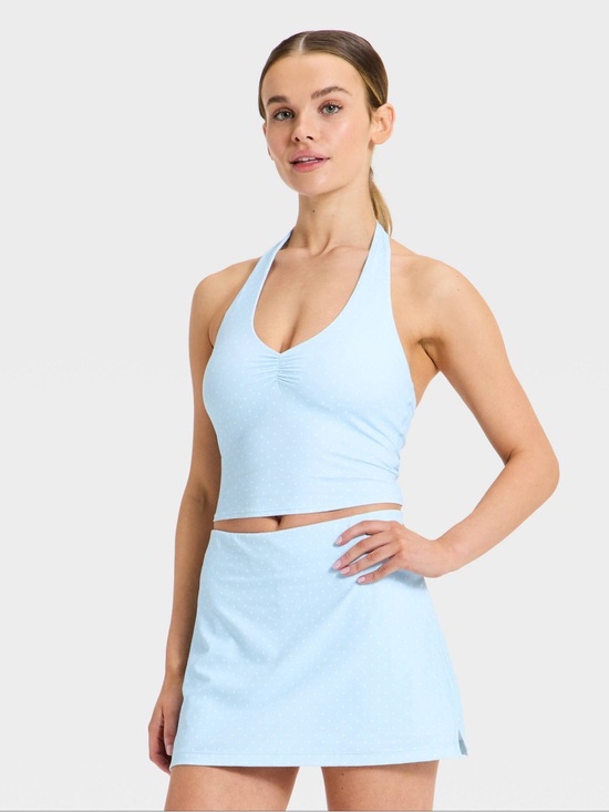 JoyLab Dresses & Skirts - MATCHING SET JoyLab Active Skort & Halter Top Light Blue with White Polka Dots